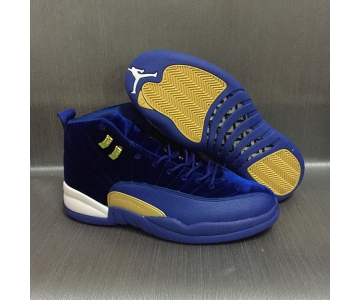 Wholesale Cheap Air Jordan 12 Retro Custom Shoes Blue/Gold-White