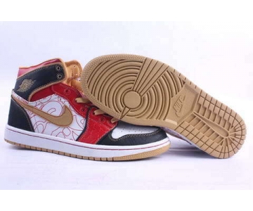 Wholesale Cheap Air Jordan 1 Retro XQ China Shoes White/Gold Dust-Sport Red-Black