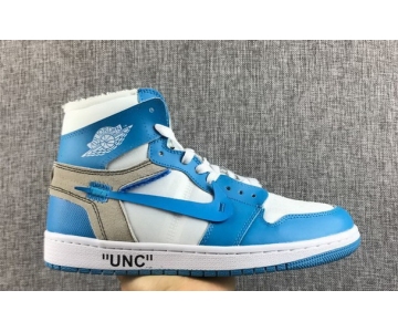 Wholesale Cheap The 10 Air Jordan 1 Off White North Carolina blue/White