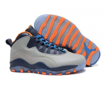 Wholesale Cheap Air Jordan 10 Bobcats Shoes Wolf Grey/Dark Powder Blue-New Slate-Atomic Orange