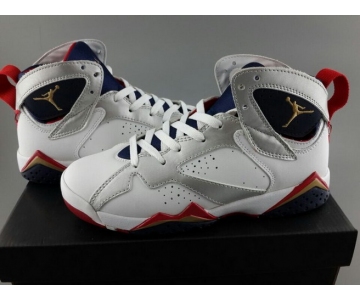 Wholesale Cheap Air Jordan 7 For Womens Shoes White/silver-red-blue