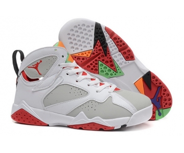Wholesale Cheap Air Jordan 7 GS hare Shoes White/grey-red