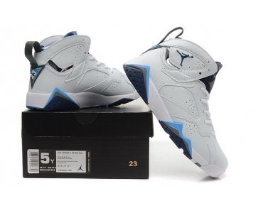 Wholesale Cheap WMNS Air Jordan 7 GS Shoes White/French blue-black