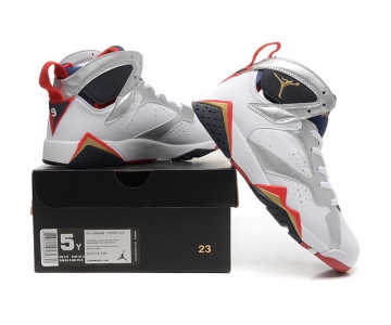 Wholesale Cheap WMNS Air Jordan 7 GS Shoes White/silver-blue-black-red