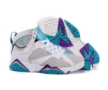 Wholesale Cheap Womens Air Jordan 7 Retro Shoes White/grey-blue-purple