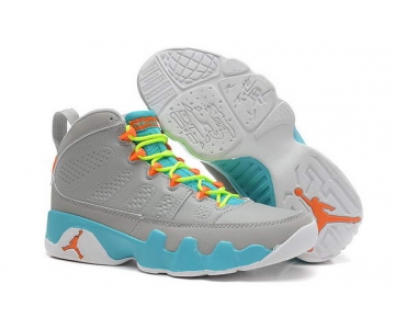Wholesale Cheap Womens Air Jordan 9 Retro Shoes Gray/University Blue-orange