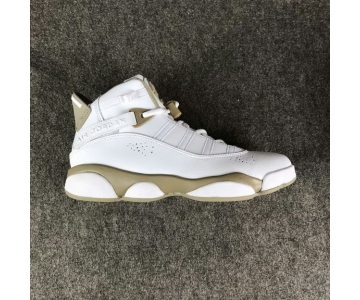 Wholesale Cheap Womens Air Jordan 6 Rings Shoes White/Khaki-Blue