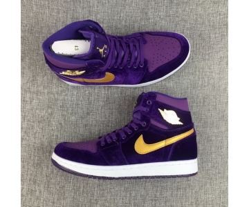 Wholesale Cheap Air Jordan 1 GS Retro Shoes Purple/Gold-White