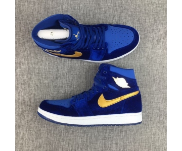 Wholesale Cheap Air Jordan 1 GS Retro Shoes True Blue/Gold-White