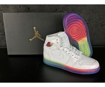 Wholesale Cheap Air Jordan 1 Retro High Gs Heiress Shoes White/Rainbow