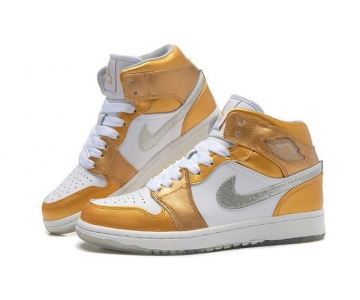 Wholesale Cheap Jordan 1 Girls Shoes white/gold/silver