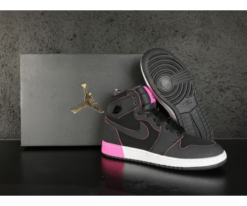 Wholesale Cheap Womens Air Jordan 1 High GS Shoes Black/White-Pink