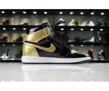 Wholesale Cheap Womens Jordan 1 Retro Gold Toe Gold/Black-White