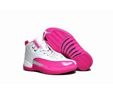 Wholesale Cheap Air Jordan 12 GS Valentines Day White/pink-silver