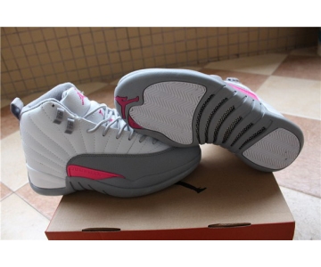 Wholesale Cheap Womens Air Jordan 12 Retro Shoes White Grey Pink