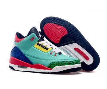 Wholesale Cheap Womens Air Jordan 3 Shoes Green/blue-red-white