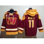 Men's Washington Commanders #11 Carson Wentz Burgundy Lace-Up Pullover Hoodie