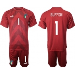 Men's Italy #1 Buffon Red Goalkeeper Soccer Jersey Suit