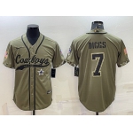 Men's Dallas Cowboys #7 Trevon Diggs 2022 Olive Salute to Service Cool Base Stitched Baseball Jersey