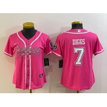Women's Dallas Cowboys #7 Trevon Diggs Pink With Patch Cool Base Stitched Baseball Jersey