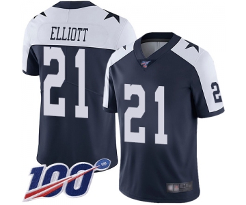 Cowboys #21 Ezekiel Elliott Navy Blue Thanksgiving Men's Stitched Football 100th Season Vapor Throwback Limited Jersey