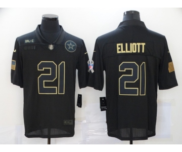 Men's Dallas Cowboys #21 Ezekiel Elliott Black 2020 Salute To Service Stitched NFL Nike Limited Jersey