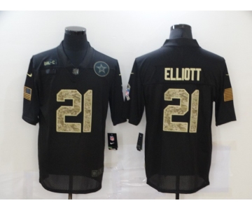 Men's Dallas Cowboys #21 Ezekiel Elliott Black Camo 2020 Salute To Service Stitched NFL Nike Limited Jersey