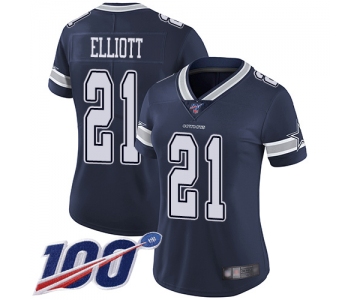 Nike Cowboys #21 Ezekiel Elliott Navy Blue Team Color Women's Stitched NFL 100th Season Vapor Limited Jersey
