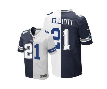 Nike Cowboys #21 Ezekiel Elliott Navy Blue White Men's Stitched NFL Elite Split Jersey