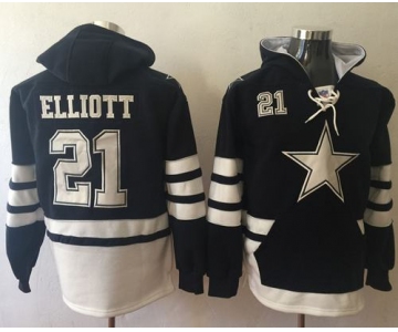 Nike Cowboys #21 Ezekiel Elliott Navy Blue White Name & Number Pullover NFL Hoodie