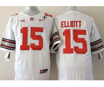 Ohio State Buckeyes #15 Ezekiel Elliott 2015 Playoff Rose Bowl Special Event Diamond Quest White 2015 BCS Patch Jersey
