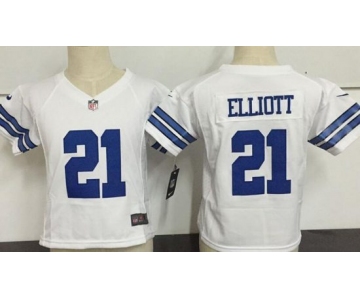 Toddler Dallas Cowboys #21 Ezekiel Elliott White Road Stitched NFL Nike Game Jersey