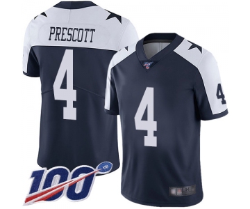 Cowboys #4 Dak Prescott Navy Blue Thanksgiving Men's Stitched Football 100th Season Vapor Throwback Limited Jersey