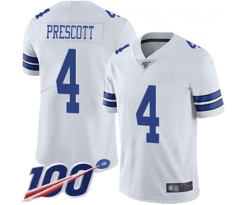 Cowboys #4 Dak Prescott White Men's Stitched Football 100th Season Vapor Limited Jersey