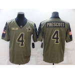Men's Dallas Cowboys #4 Dak Prescott 2021 Olive Salute To Service Limited Stitched Jersey