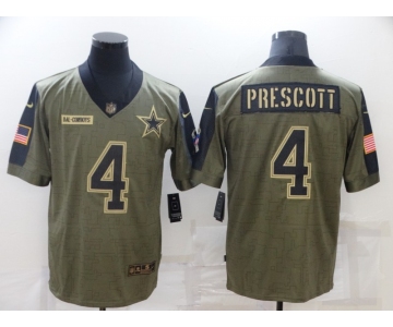 Men's Dallas Cowboys #4 Dak Prescott 2021 Olive Salute To Service Limited Stitched Jersey