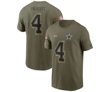 Men's Dallas Cowboys #4 Dak Prescott 2022 Olive Salute to Service T-Shirt