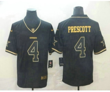 Men's Dallas Cowboys #4 Dak Prescott Black 100th Season Golden Edition Jersey