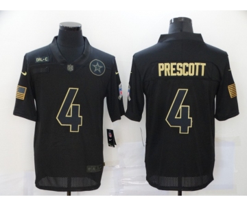 Men's Dallas Cowboys #4 Dak Prescott Black 2020 Salute To Service Stitched NFL Nike Limited Jersey