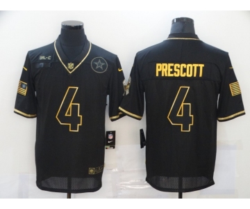 Men's Dallas Cowboys #4 Dak Prescott Black Gold 2020 Salute To Service Stitched NFL Nike Limited Jersey