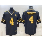 Men's Dallas Cowboys #4 Dak Prescott Black Gold Edition With 1960 Patch Limited Stitched Football Jersey
