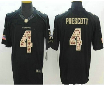 Men's Dallas Cowboys #4 Dak Prescott Black Salute To Service Stitched NFL Nike Limited Jersey
