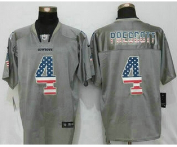 Men's Dallas Cowboys #4 Dak Prescott Gray Flag Fashion NFL Nike Elite Jersey