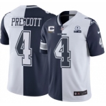 Men's Dallas Cowboys #4 Dak Prescott Split Navy White With C Patch And 1960 Patch Limited Stitched Jersey