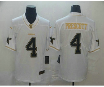 Men's Dallas Cowboys #4 Dak Prescott White 100th Season Golden Edition Jersey
