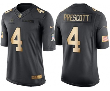 Nike Cowboys #4 Dak Prescott Black Men's Stitched NFL Limited Gold Salute To Service Jersey