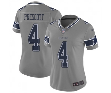 Nike Cowboys #4 Dak Prescott Gray Women's Stitched NFL Limited Inverted Legend Jersey