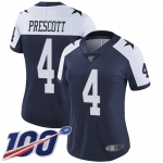 Nike Cowboys #4 Dak Prescott Navy Blue Thanksgiving Women's Stitched NFL 100th Season Vapor Throwback Limited Jersey