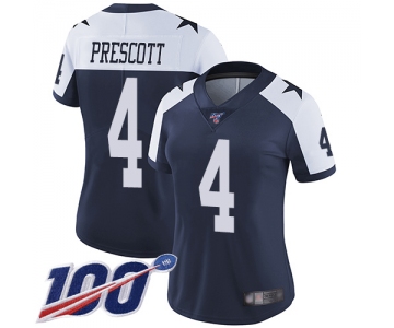 Nike Cowboys #4 Dak Prescott Navy Blue Thanksgiving Women's Stitched NFL 100th Season Vapor Throwback Limited Jersey