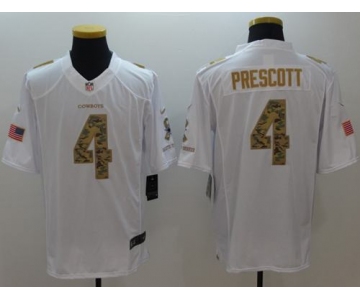 Nike Cowboys #4 Dak Prescott White Men's Stitched NFL Limited Salute To Service Jersey